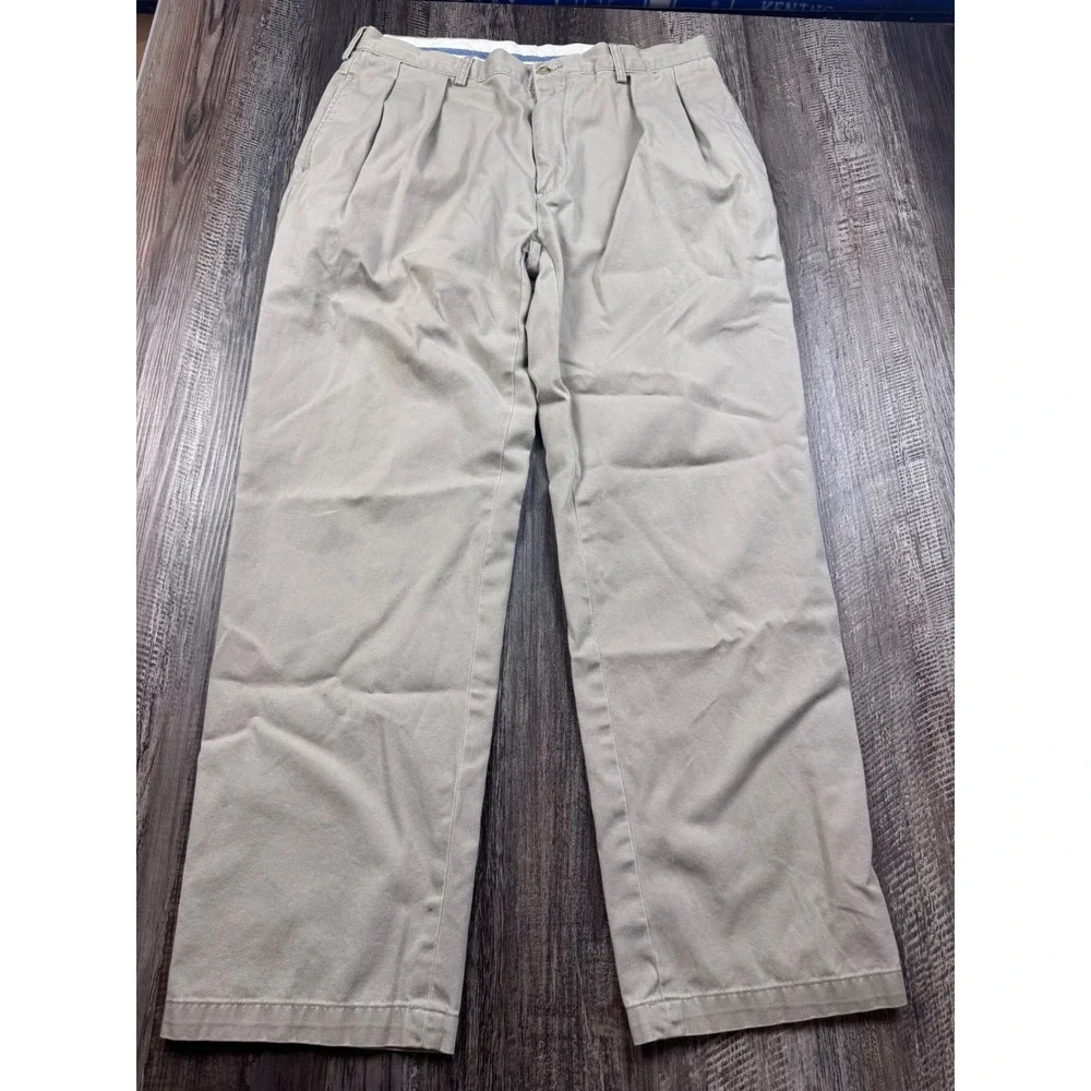 Polo Ralph Lauren Mens 36x32 Classic Fit Pleated Chino Pants Khaki Tan Cotton